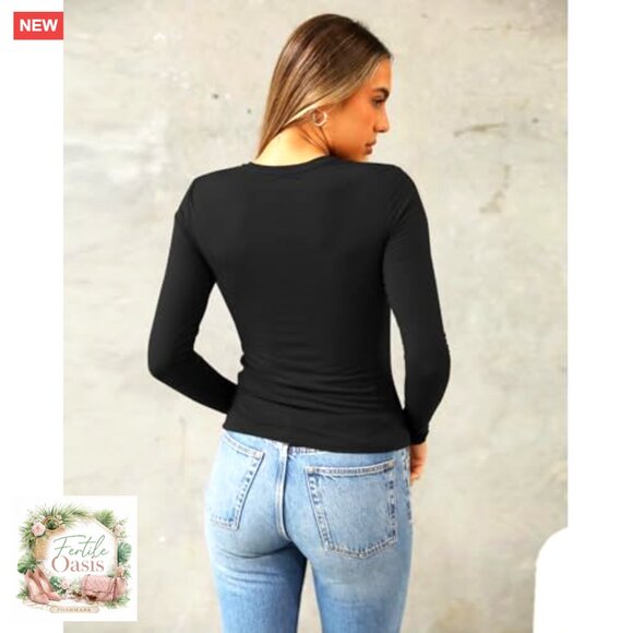 Long Sleeve Crop Top Slim Fit Y2K Casual Basic Tee Tight Going Out Shirt - Picture 4 of 6